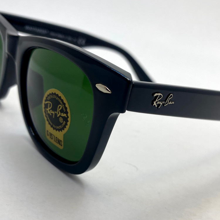 عینک آفتابی ویفرر ریبن rayban WAYFARER شیشه سنگ سبز فریم براق سایز 50 به همراه پک کامل اورجینال rb2140
