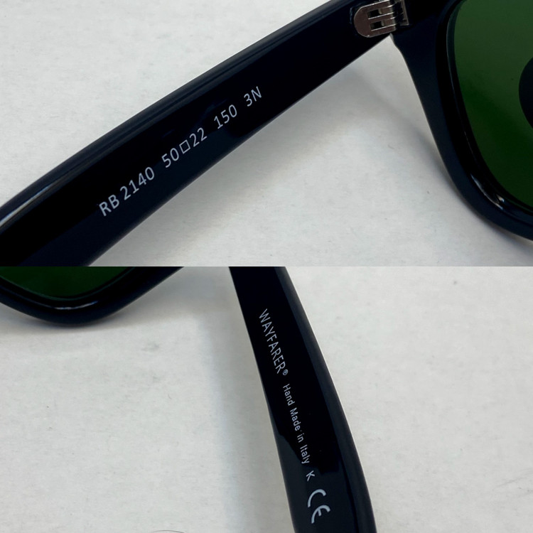 عینک آفتابی ویفرر ریبن rayban WAYFARER شیشه سنگ سبز فریم براق سایز 50 به همراه پک کامل اورجینال rb2140