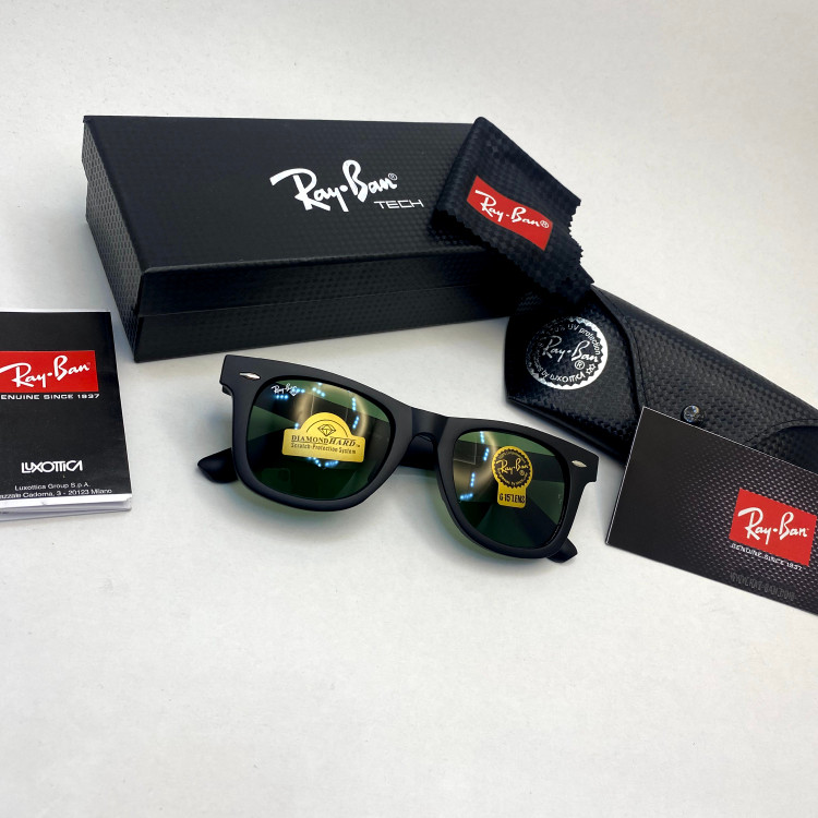 عینک آفتابی ویفرر ریبن rayban WAYFARER شیشه سنگ سبز فریم مات سایز 50 به همراه پک کامل اورجینال RB 2140