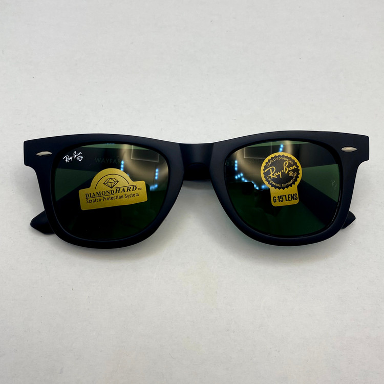 عینک آفتابی ویفرر ریبن rayban WAYFARER شیشه سنگ سبز فریم مات سایز 50 به همراه پک کامل اورجینال RB 2140