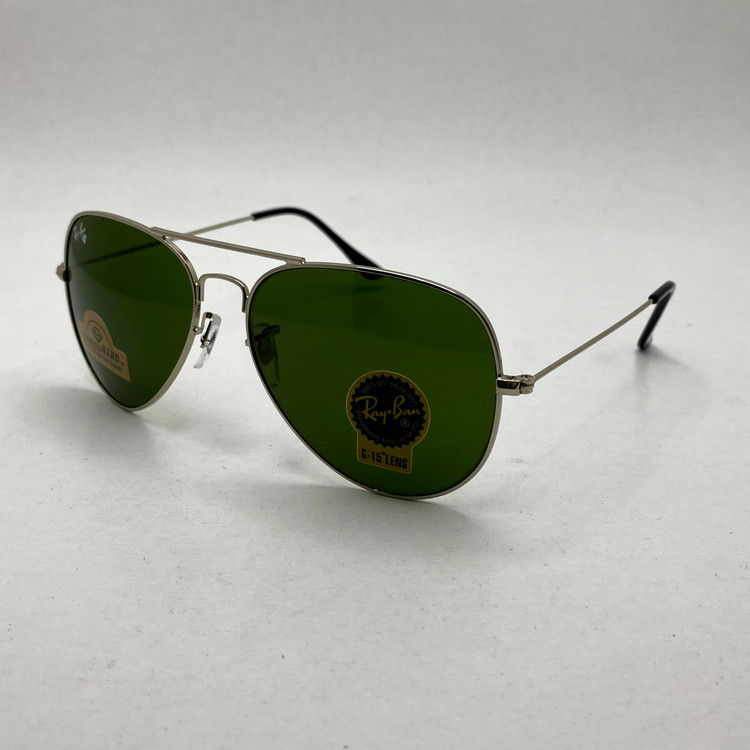 عینک آفتابی خلبانی AVIATOR ریبن rayban شیشه سنگ نقره ای سبز سایز 3026 فول پک