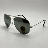 عینک آفتابی خلبانی AVIATOR ریبن rayban شیشه سنگ ایتالیایی آینه ای فریم نقره ای سایز 3025 فول پک