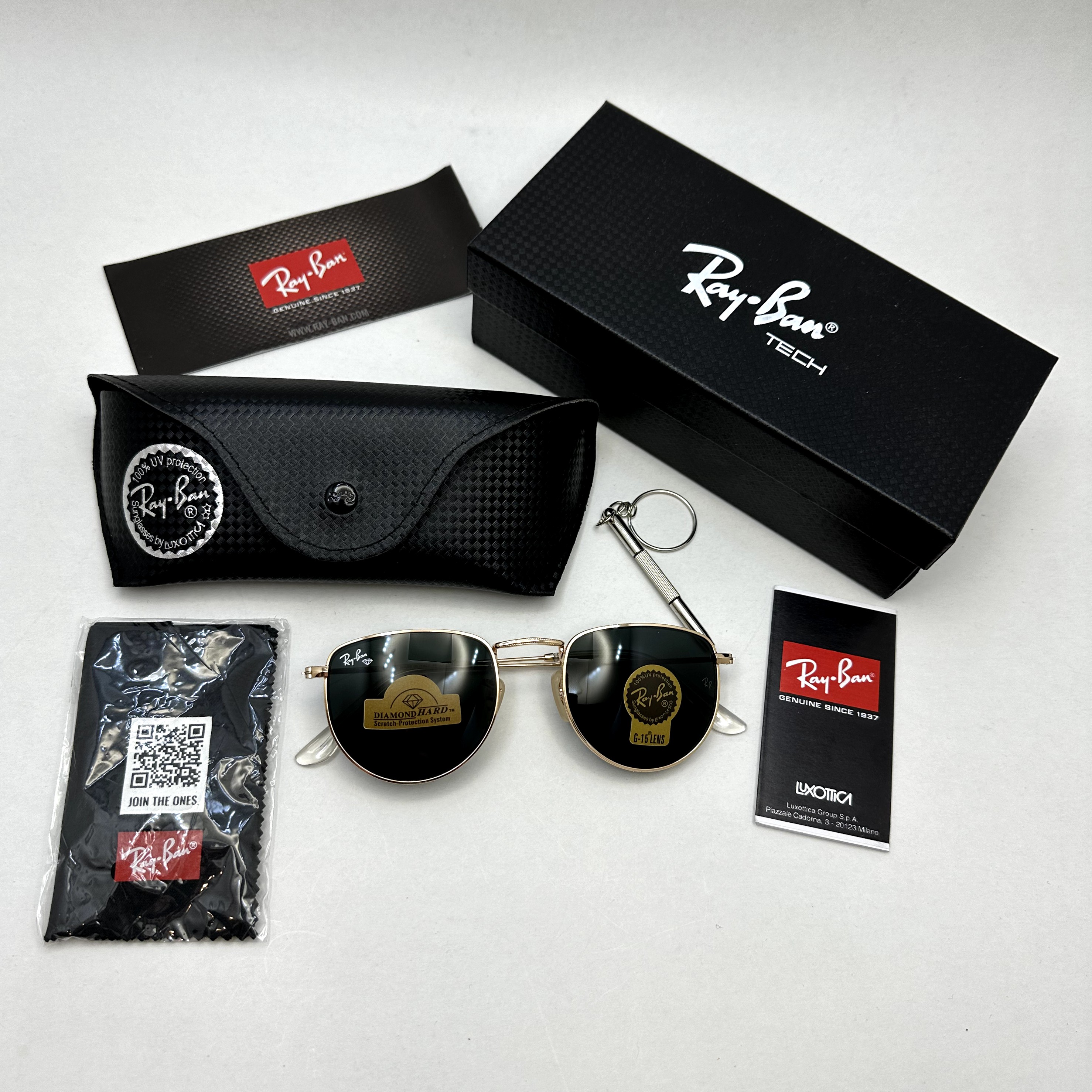 عینک آفتابی ریبن rayban شیشه سنگ مشکی طلایی کد rb 3958 (ارسال رایگان)