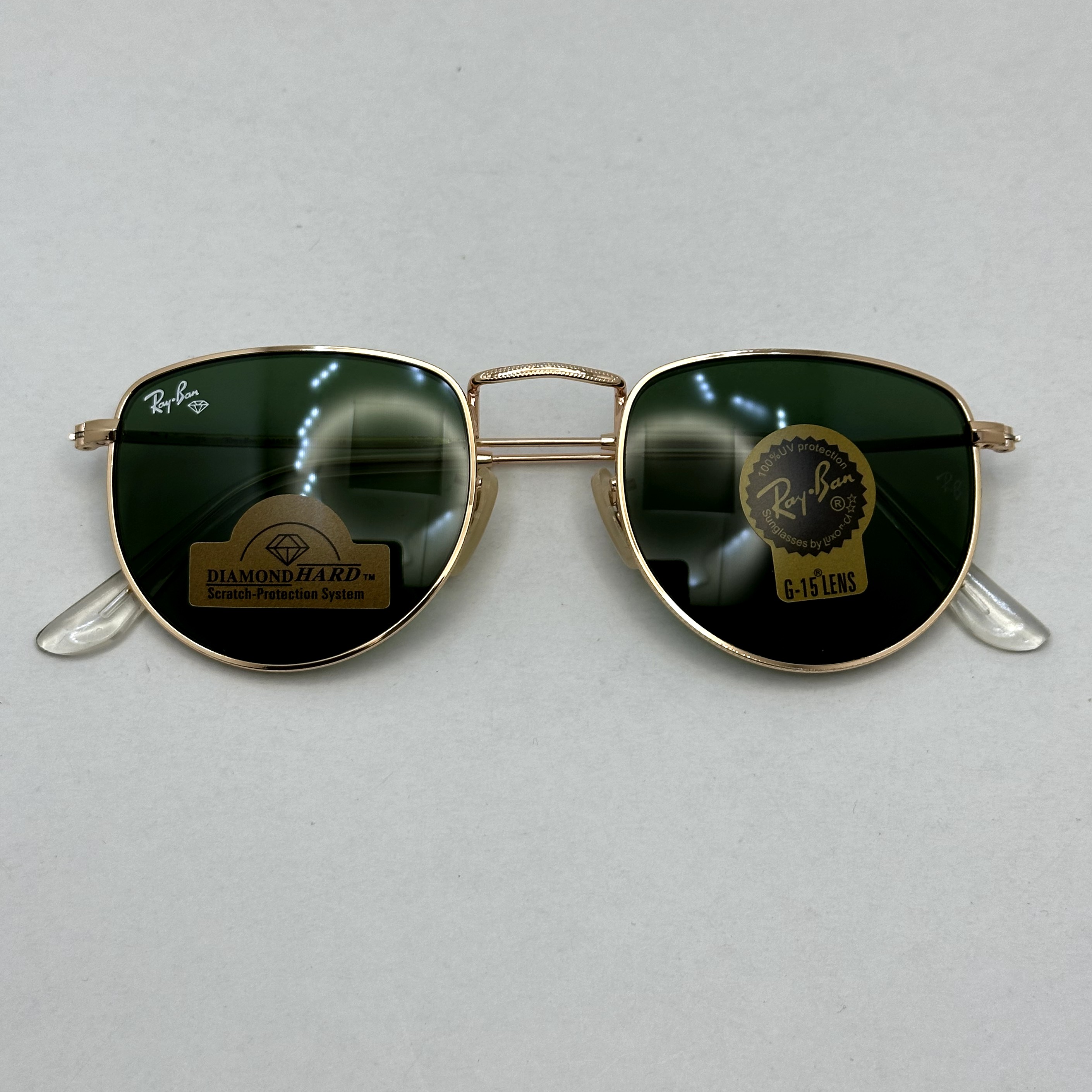 عینک آفتابی ریبن rayban شیشه سنگ سبز طلایی کد rb 3958 - فول پک (ارسال رایگان)