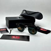 عینک آفتابی کلاب مستر ریبن rayban شیشه سنگ مشکی فریم نقره ای به همراه پک کامل RB 3016
