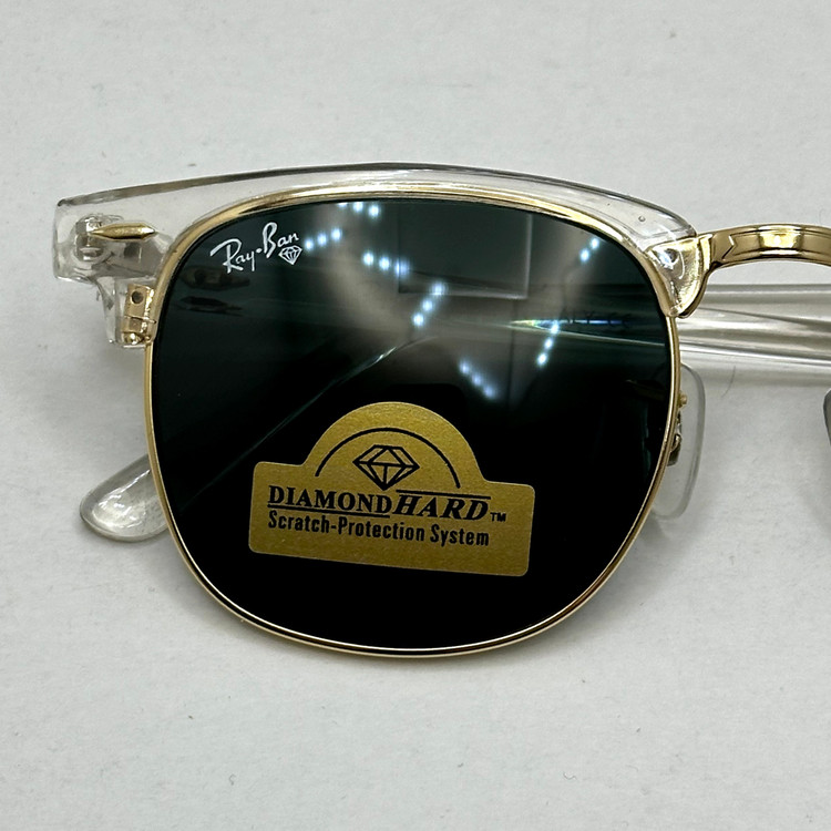 عینک آفتابی کلاب مستر ریبن rayban شیشه سنگ مشکی فریم شفاف به همراه پک کامل RB 3016