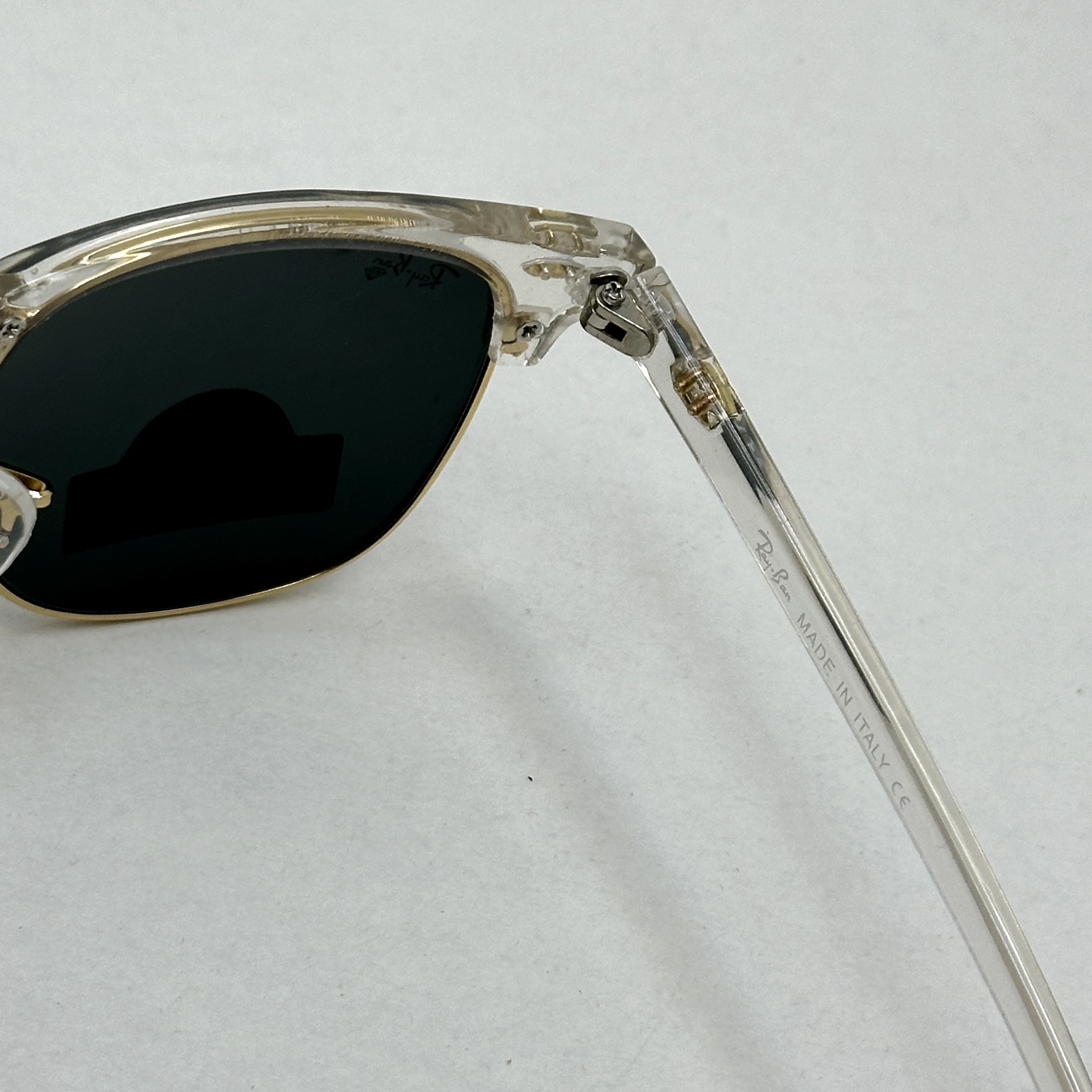 عینک آفتابی کلاب مستر ریبن rayban شیشه سنگ مشکی فریم شفاف به همراه پک کامل RB 3016