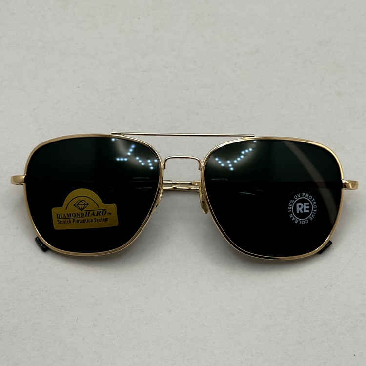 عینک آفتابی خلبانی رندولف شیشه سنگ آنتی رفلکس مشکی فریم طلایی فول پک RANDOLPH AVIATOR RE 58 24K GOLD (ارسال رایگان)