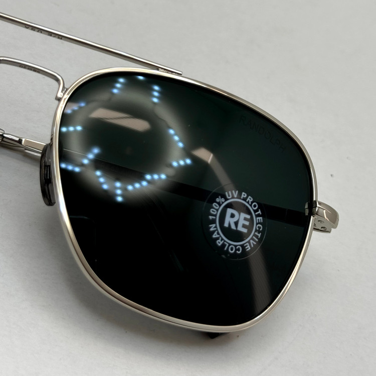 عینک آفتابی خلبانی رندولف شیشه سنگ آنتی رفلکس مشکی فریم نقره ای فول پک RANDOLPH AVIATOR RE 58 WHITE GOLD (ارسال رایگان)