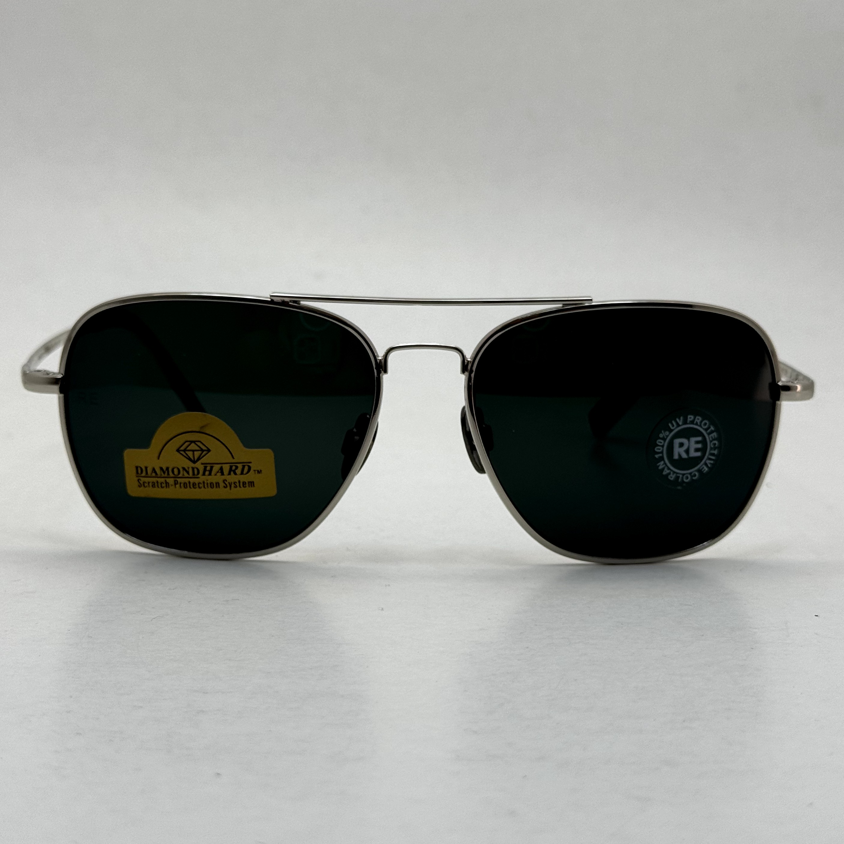 عینک آفتابی خلبانی رندولف شیشه سنگ آنتی رفلکس مشکی فریم نقره ای فول پک RANDOLPH AVIATOR RE 58 WHITE GOLD (ارسال رایگان)
