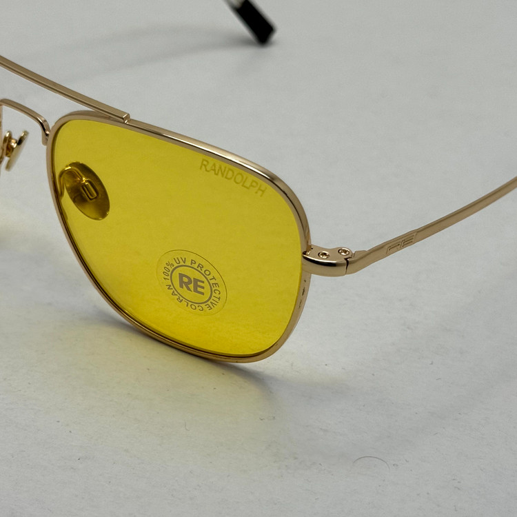 عینک آفتابی و شب خلبانی رندولف شیشه سنگ زرد فریم طلایی فول پک اصلی RANDOLPH AVIATOR RE 58 24K GOLD (ارسال رایگان)