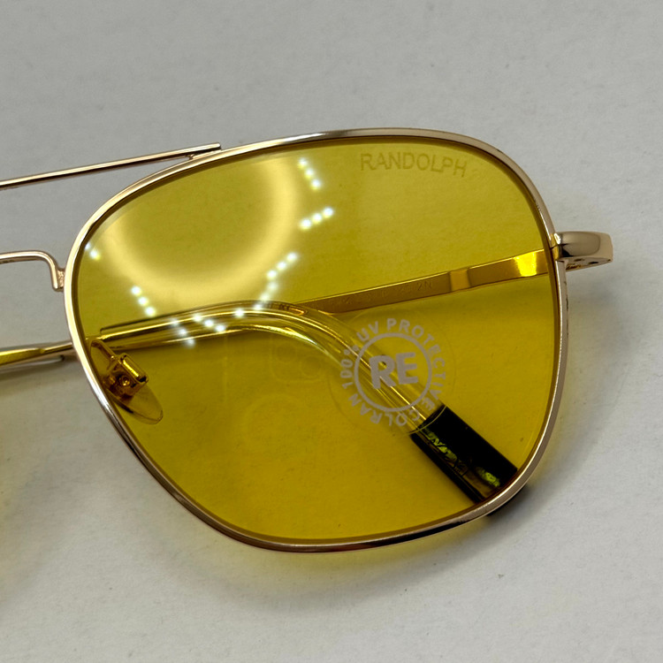 عینک آفتابی و شب خلبانی رندولف شیشه سنگ زرد فریم طلایی فول پک اصلی RANDOLPH AVIATOR RE 58 24K GOLD (ارسال رایگان)