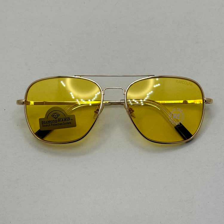 عینک آفتابی و شب خلبانی رندولف شیشه سنگ زرد فریم طلایی فول پک اصلی RANDOLPH AVIATOR RE 58 24K GOLD (ارسال رایگان)