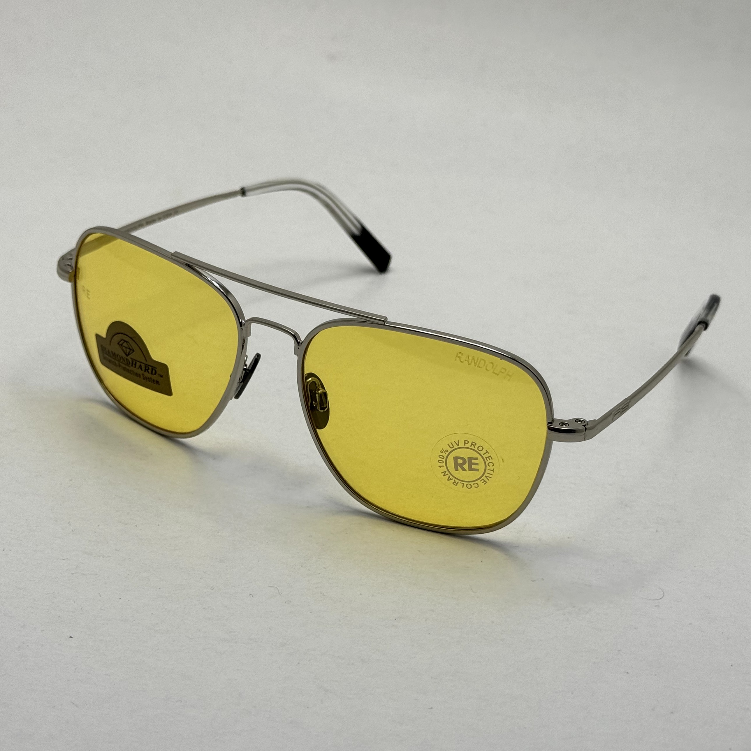 عینک آفتابی و شب خلبانی رندولف شیشه سنگ زرد فریم نقره ای فول پک اصلی RANDOLPH AVIATOR RE 58 24K WHITE GOLD (ارسال