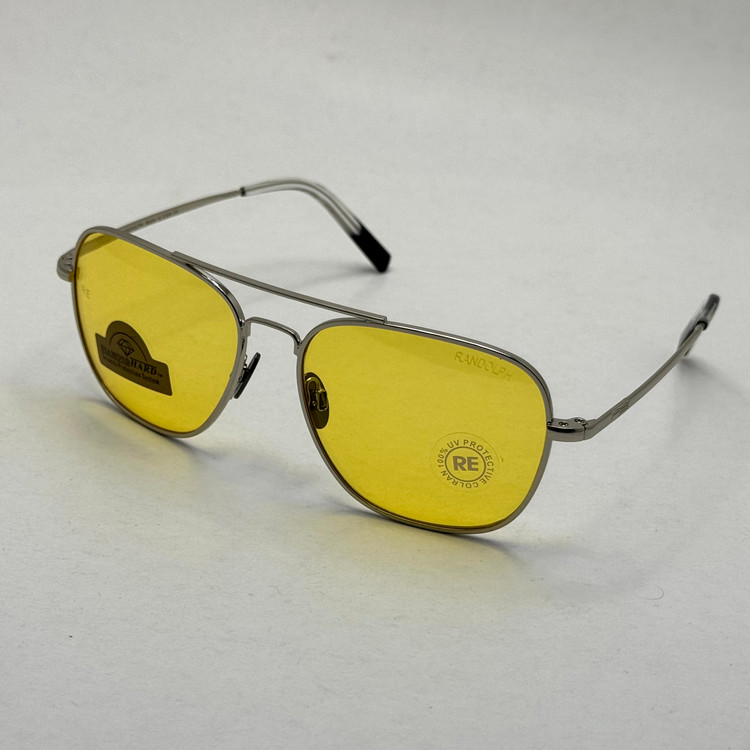 عینک آفتابی و شب خلبانی رندولف شیشه سنگ زرد فریم نقره ای فول پک اصلی RANDOLPH AVIATOR RE 58 24K WHITE GOLD (ارسال