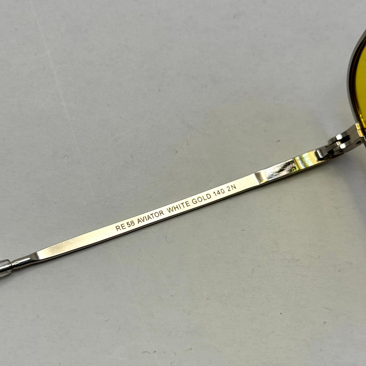 عینک آفتابی و شب خلبانی رندولف شیشه سنگ زرد فریم نقره ای فول پک اصلی RANDOLPH AVIATOR RE 58 24K WHITE GOLD (ارسال