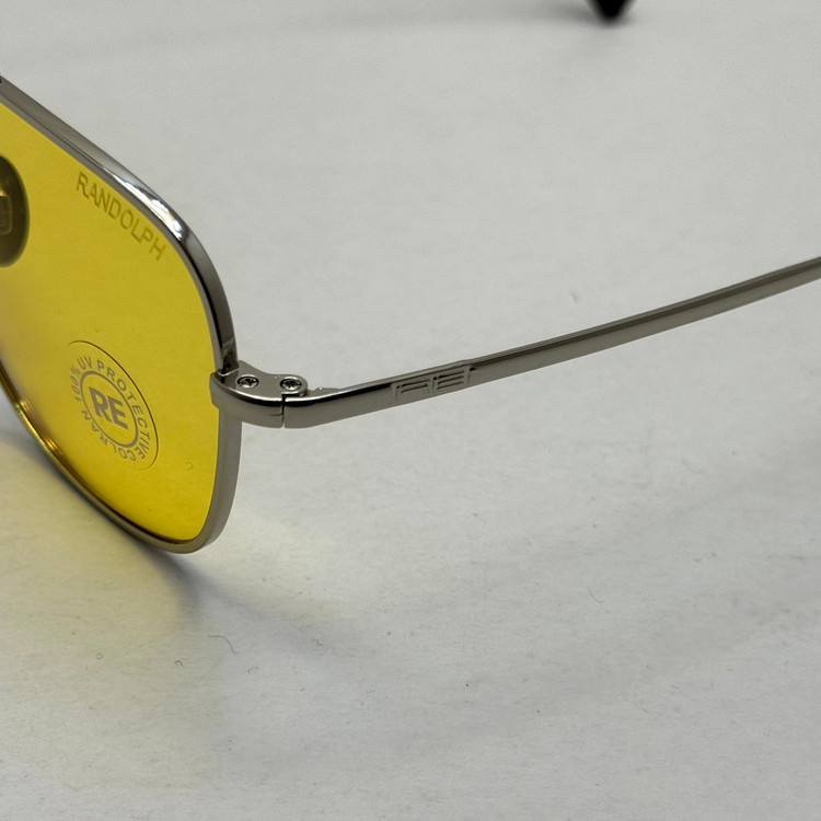 عینک آفتابی و شب خلبانی رندولف شیشه سنگ زرد فریم نقره ای فول پک اصلی RANDOLPH AVIATOR RE 58 24K WHITE GOLD (ارسال