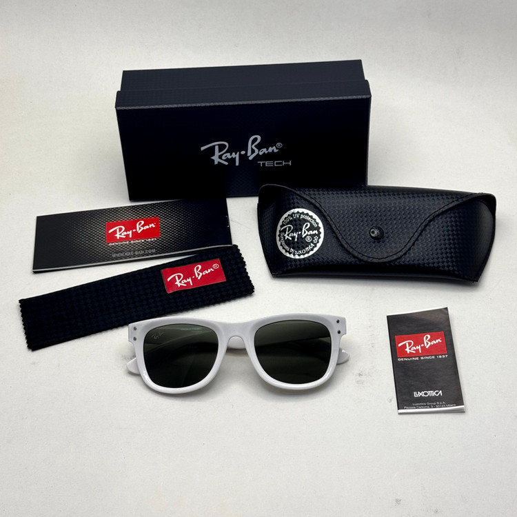 عینک آفتابی ریبن ویفرر ریورس سفید عدسی سبز به همراه پک کامل rayban (ارسال رایگان)