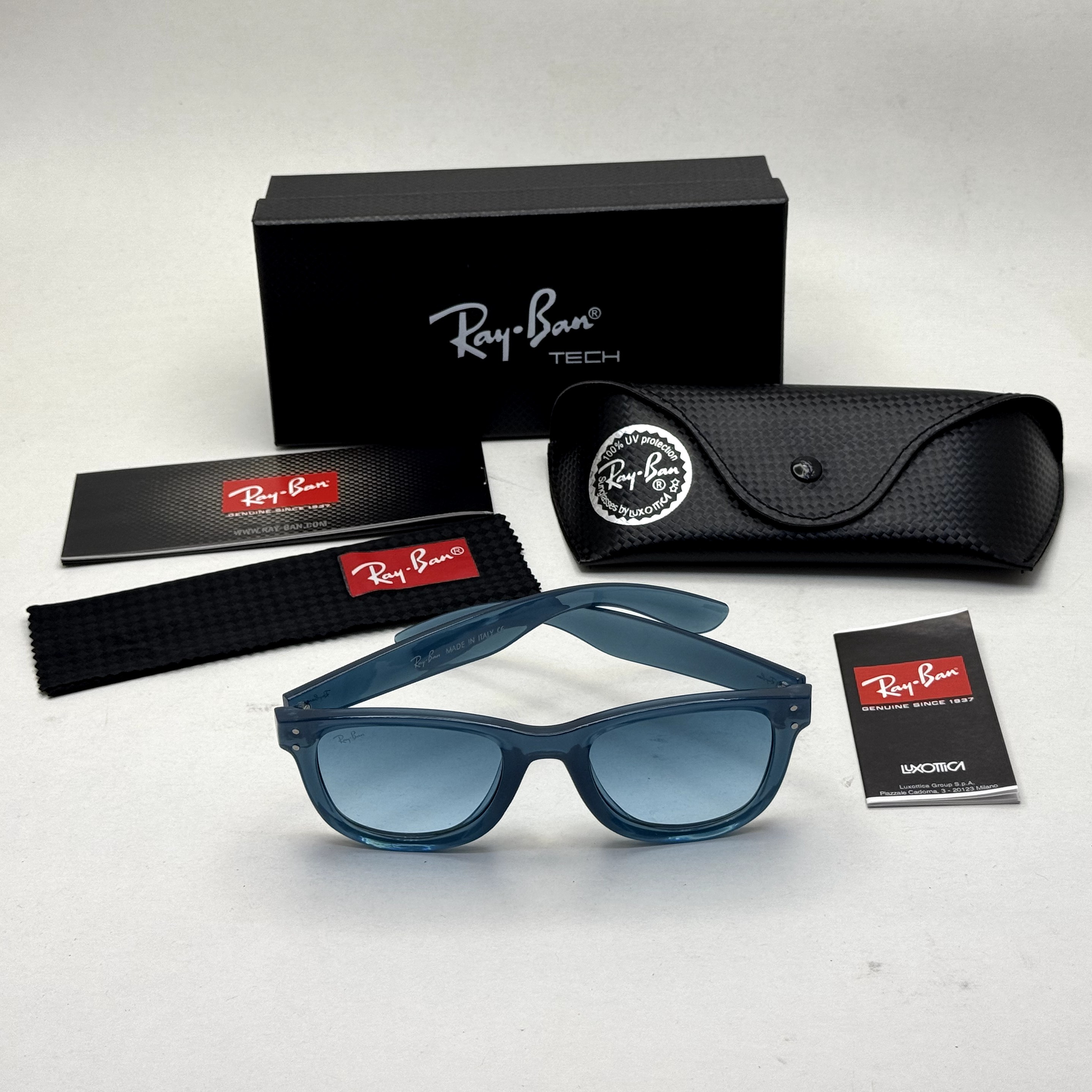 عینک آفتابی ریبن ویفرر ریورس آبی به همراه پک کامل rayban (ارسال رایگان)
