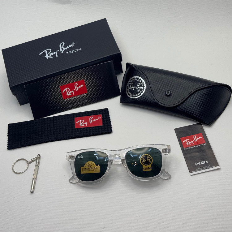عینک ویفرر ریبن Rayban WAYFARER شفاف شیشه سنگ نشکن زد خش با پک کامل (ارسال رایگان)