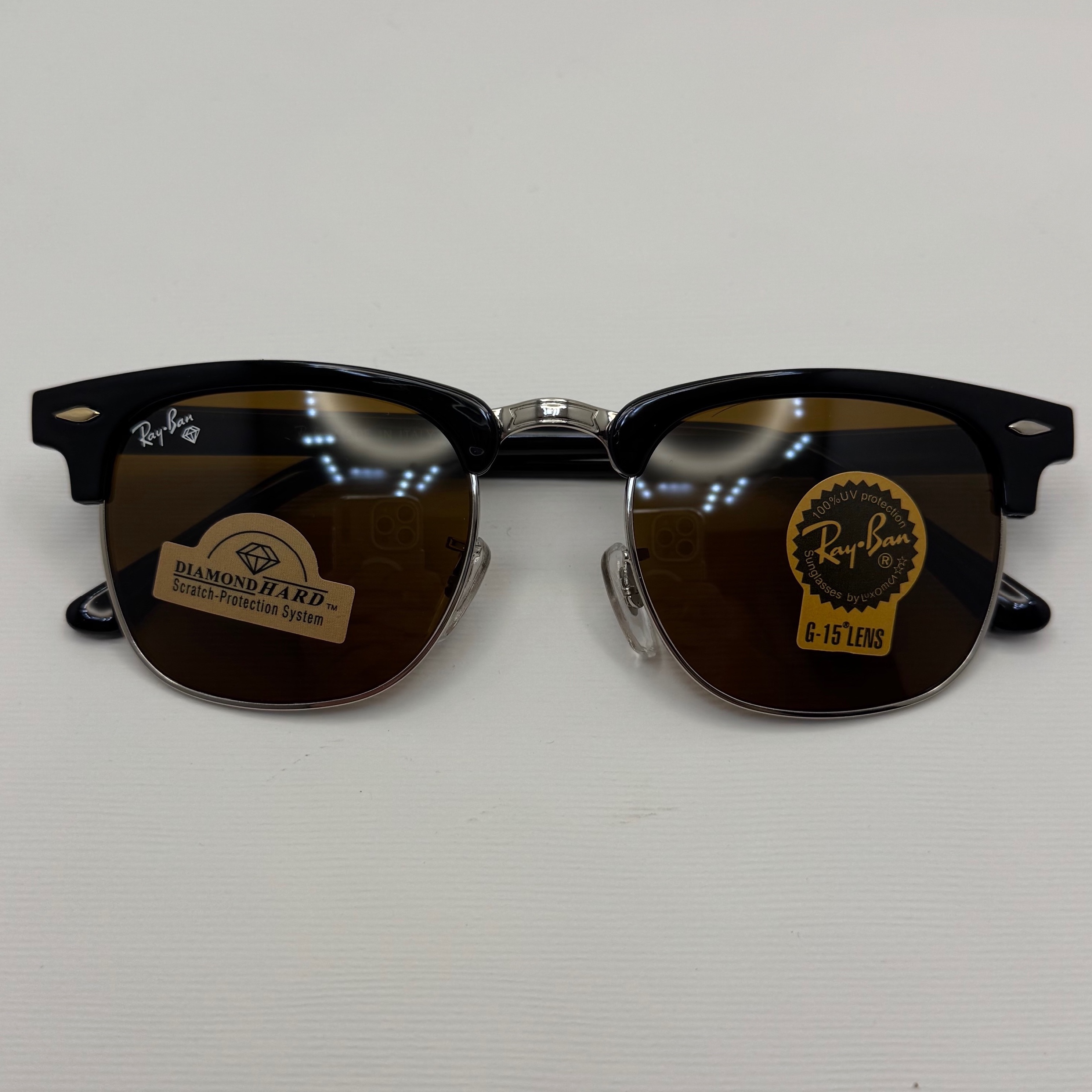 عینک آفتابی ریبن rayban کلاب مستر شیشه سنگ قهوه ای فریم نقره ای rb 3016 به همراه پک کامل (ارسال رایگان)