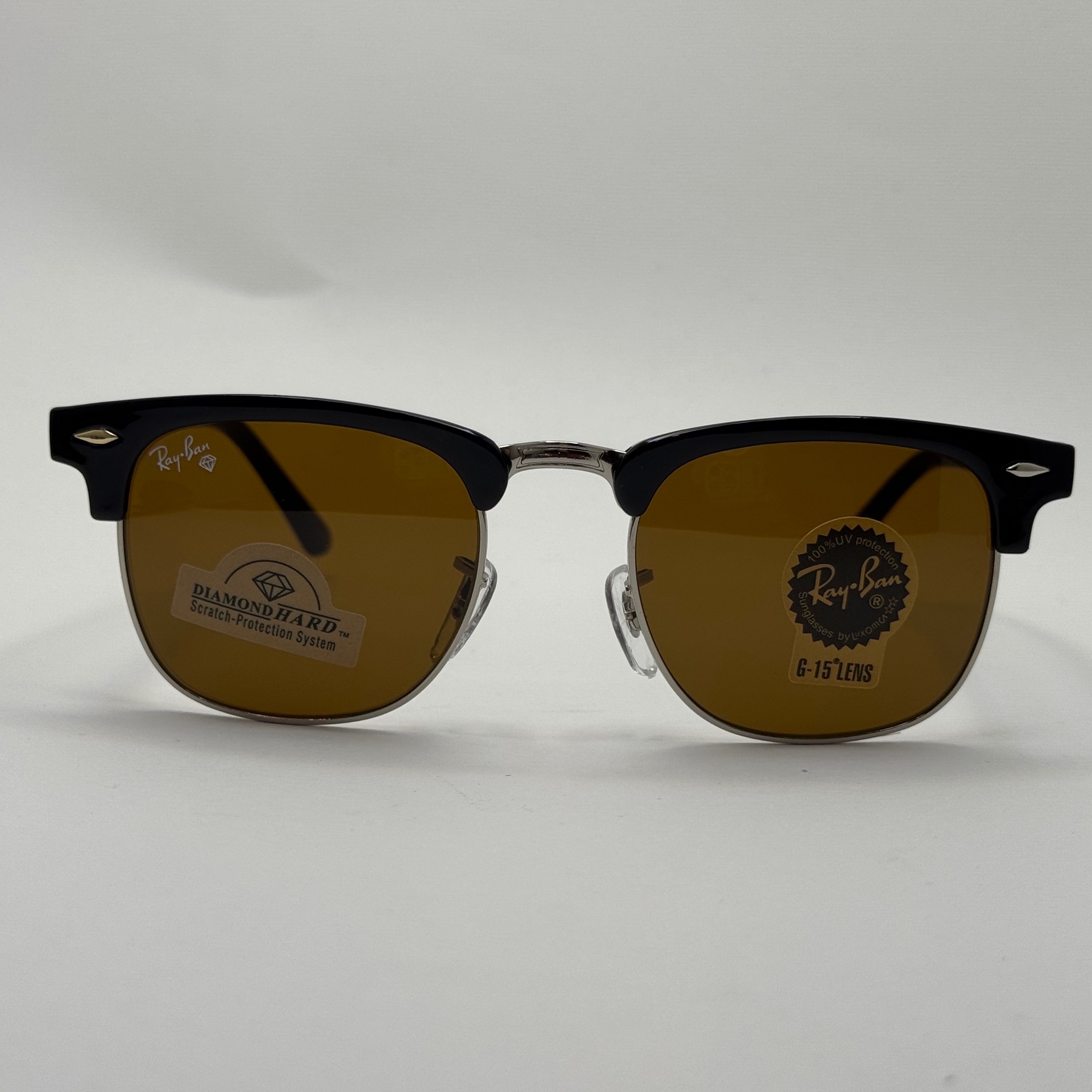 عینک آفتابی ریبن rayban کلاب مستر شیشه سنگ قهوه ای فریم نقره ای rb 3016 به همراه پک کامل (ارسال رایگان)