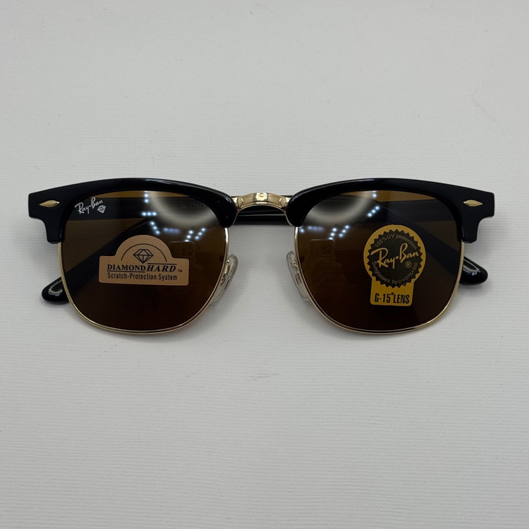 عینک آفتابی ریبن rayban کلاب مستر شیشه سنگ قهوه ای فریم طلایی rb 3016 به همراه پک کامل (ارسال رایگان)