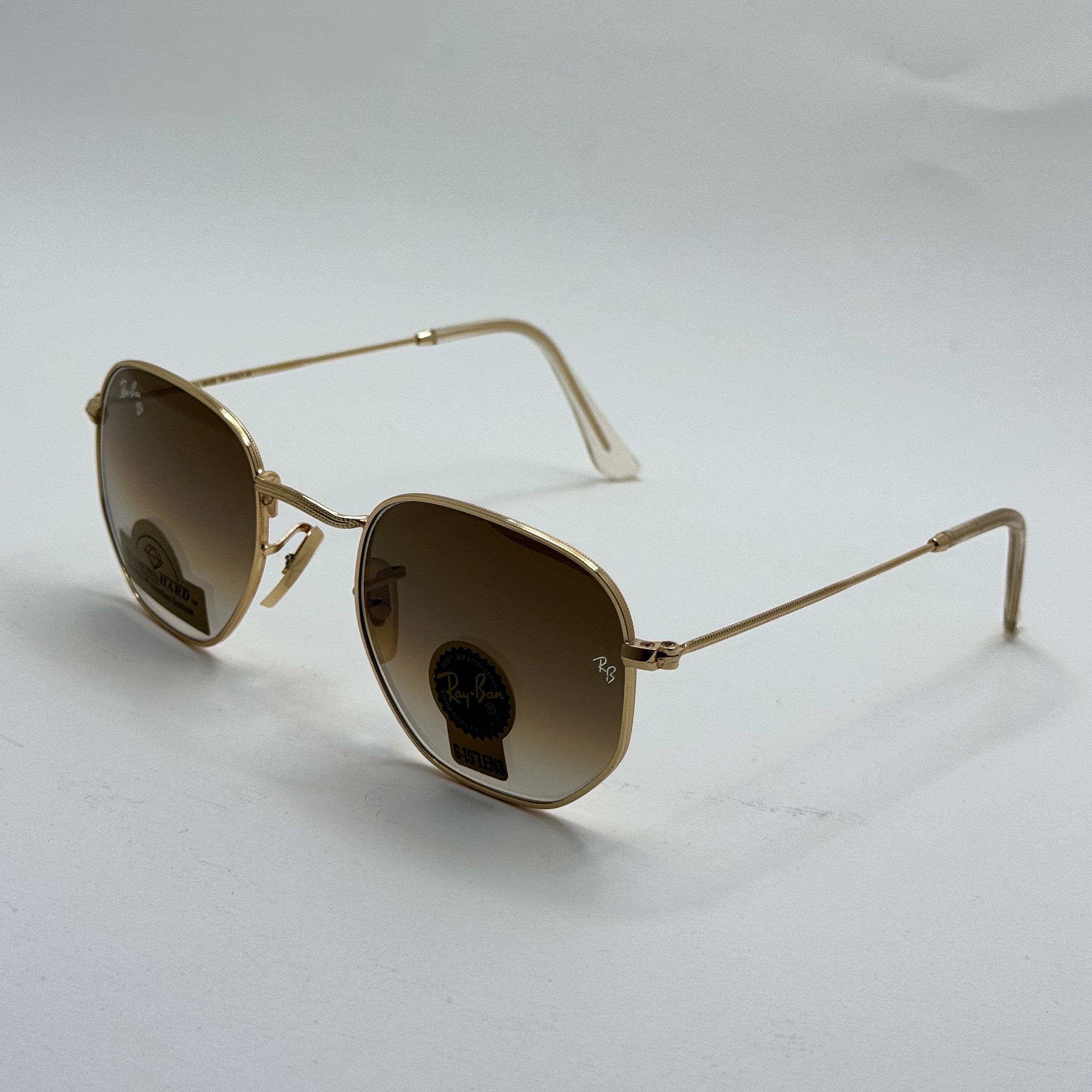 عینک ریبن شیشه سنگ هگزونال قهوه ای هایلایت آنتی رفلکس به همراه پک کامل ریبن کد Rayban RB 3548 (ارسال رایگان)