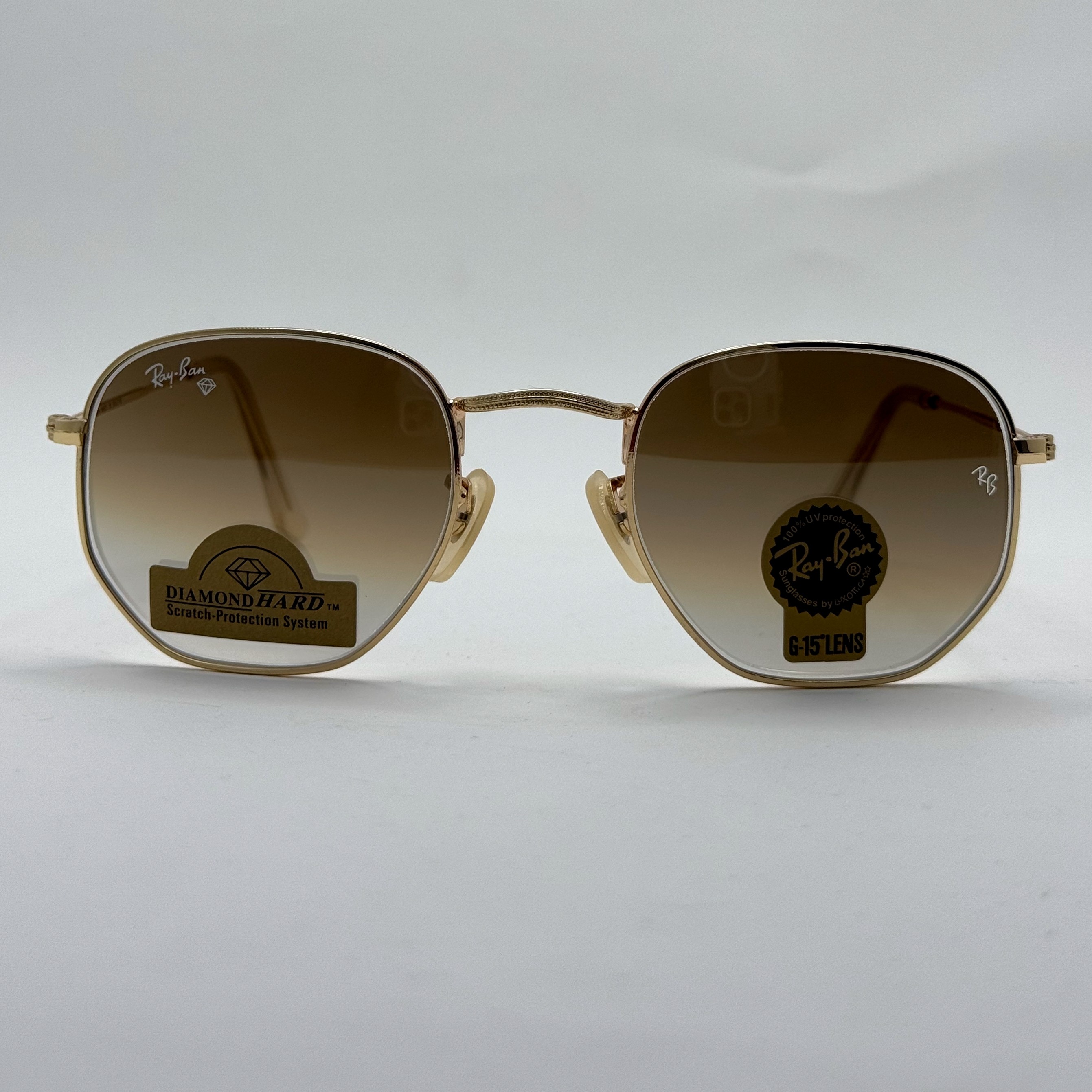 عینک ریبن شیشه سنگ هگزونال قهوه ای هایلایت آنتی رفلکس به همراه پک کامل ریبن کد Rayban RB 3548 (ارسال رایگان)