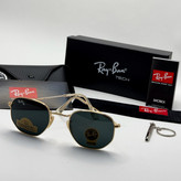 عینک ریبن هگزونال شیشه سنگ مشکی فریم طلایی به همراه پک کامل ریبن کد Rayban RB 3548 (ارسال رایگان)