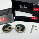 عینک ریبن هگزونال شیشه سنگ مشکی فریم طلایی به همراه پک کامل ریبن کد Rayban RB 3548 (ارسال رایگان)