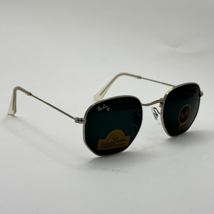 عینک ریبن هگزونال شیشه سنگ مشکی فریم نقره ای به همراه پک کامل ریبن کد Rayban RB 3548 (ارسال رایگان)