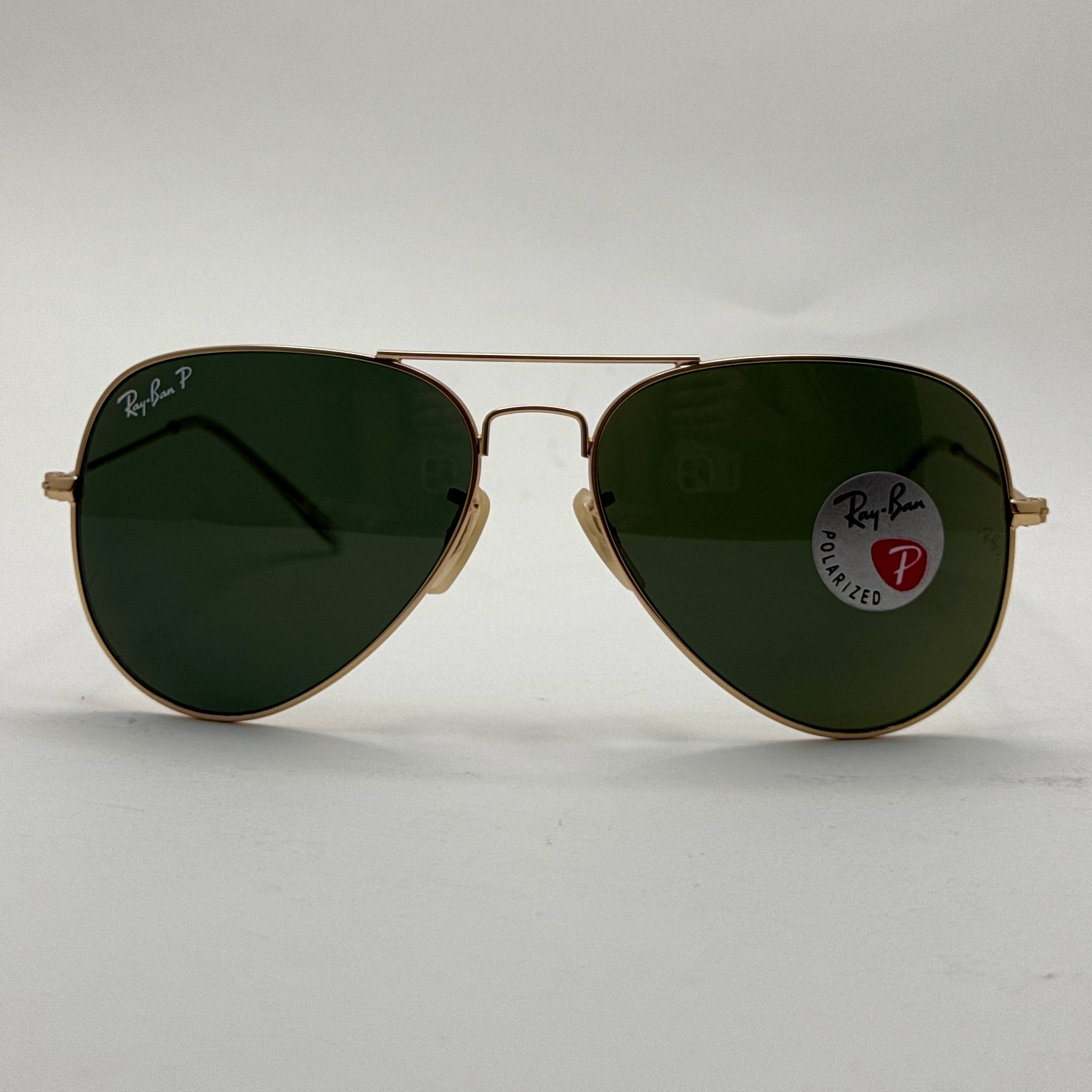 عینک ریبن خلبانی شیشه سنگ پلاریزه سبز با فریم طلایی به همراه پک کامل ریبن کد Rayban RB 3026 (ارسال رایگان)