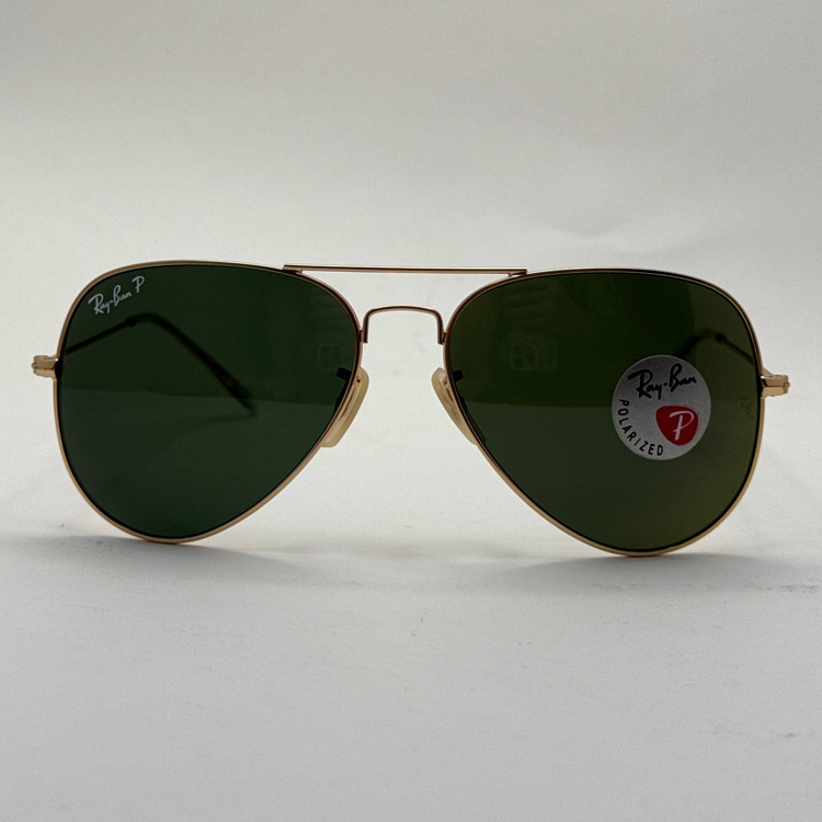 عینک ریبن خلبانی شیشه سنگ پلاریزه سبز با فریم طلایی به همراه پک کامل ریبن کد Rayban RB 3026 (ارسال رایگان)
