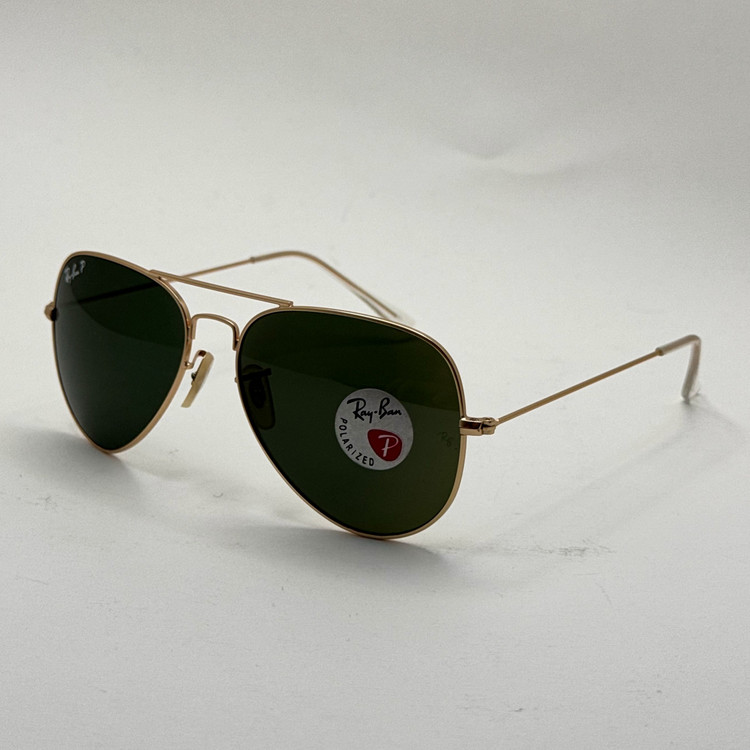 عینک ریبن خلبانی شیشه سنگ پلاریزه سبز با فریم طلایی به همراه پک کامل ریبن کد Rayban RB 3026 (ارسال رایگان)