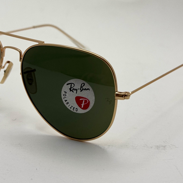 عینک ریبن خلبانی شیشه سنگ پلاریزه سبز با فریم طلایی به همراه پک کامل ریبن کد Rayban RB 3026 (ارسال رایگان)