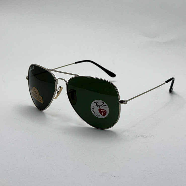 عینک ریبن خلبانی شیشه سنگ پلاریزه سبز با فریم نقره ای به همراه پک کامل ریبن کد Rayban RB 3026 (ارسال رایگان)