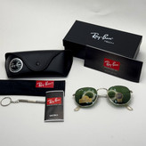 عینک ریبن هگزونال شیشه سنگ سبز فریم نقره ای به همراه پک کامل ریبن کد Rayban RB 3548 (ارسال رایگان)