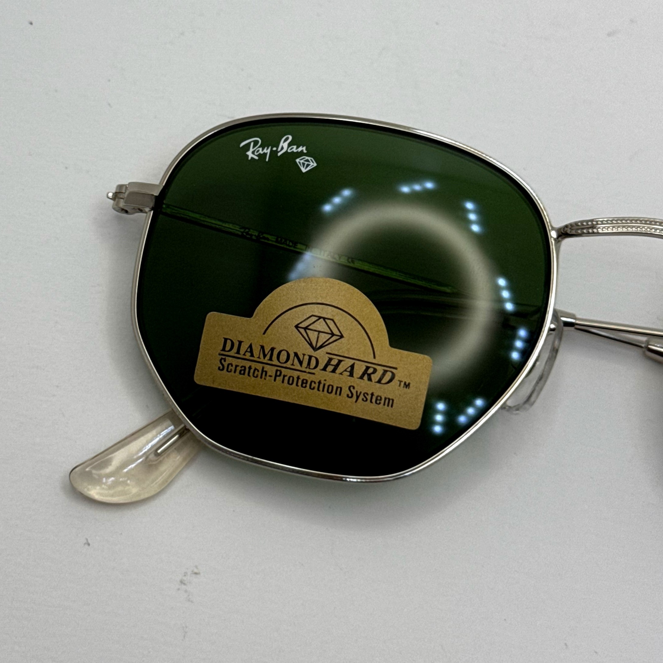 عینک ریبن هگزونال شیشه سنگ سبز فریم نقره ای به همراه پک کامل ریبن کد Rayban RB 3548 (ارسال رایگان)