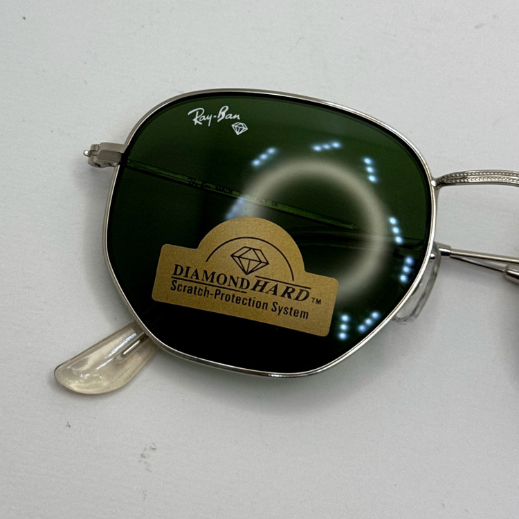 عینک ریبن هگزونال شیشه سنگ سبز فریم نقره ای به همراه پک کامل ریبن کد Rayban RB 3548 (ارسال رایگان)
