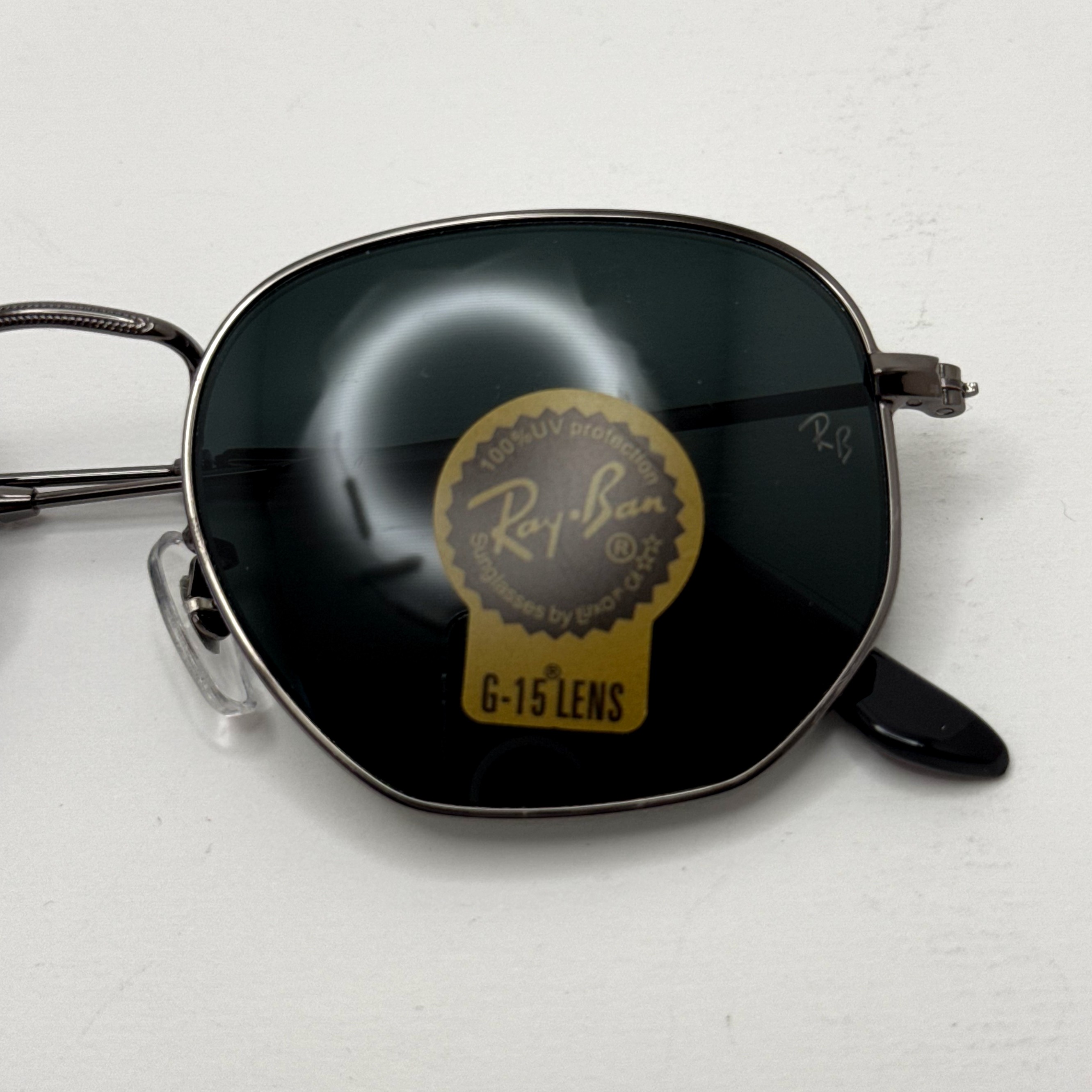 عینک ریبن هگزونال شیشه سنگ فریم نوک مدادی عدسی مشکی به همراه پک کامل ریبن کد Rayban RB 3548 (ارسال رایگان)