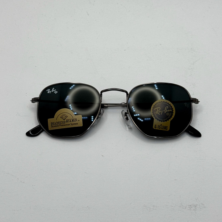 عینک ریبن هگزونال شیشه سنگ فریم نوک مدادی عدسی مشکی به همراه پک کامل ریبن کد Rayban RB 3548 (ارسال رایگان)
