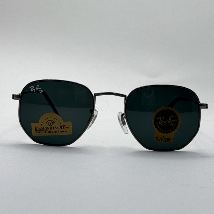 عینک ریبن هگزونال شیشه سنگ فریم نوک مدادی عدسی مشکی به همراه پک کامل ریبن کد Rayban RB 3548 (ارسال رایگان)