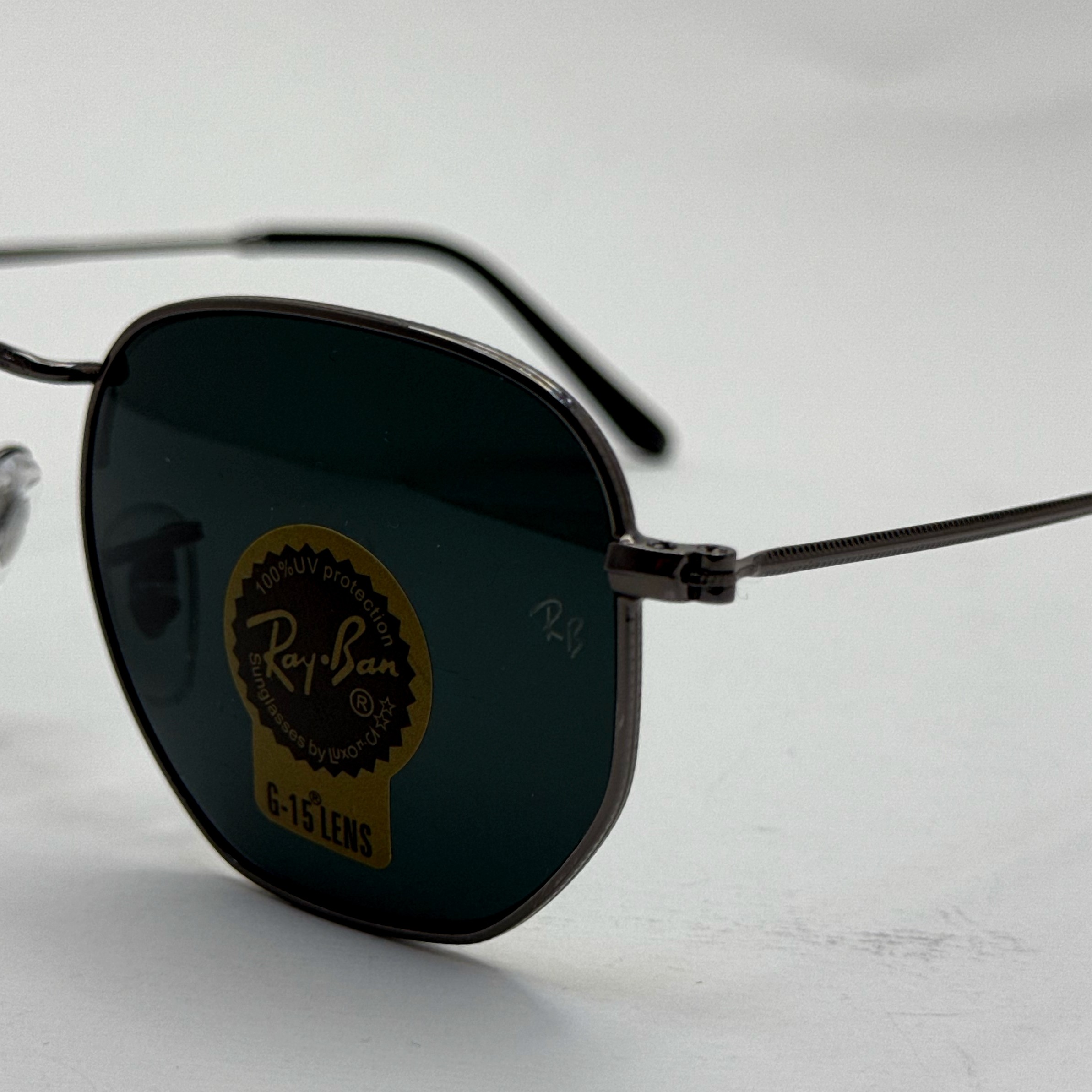 عینک ریبن هگزونال شیشه سنگ فریم نوک مدادی عدسی مشکی به همراه پک کامل ریبن کد Rayban RB 3548 (ارسال رایگان)