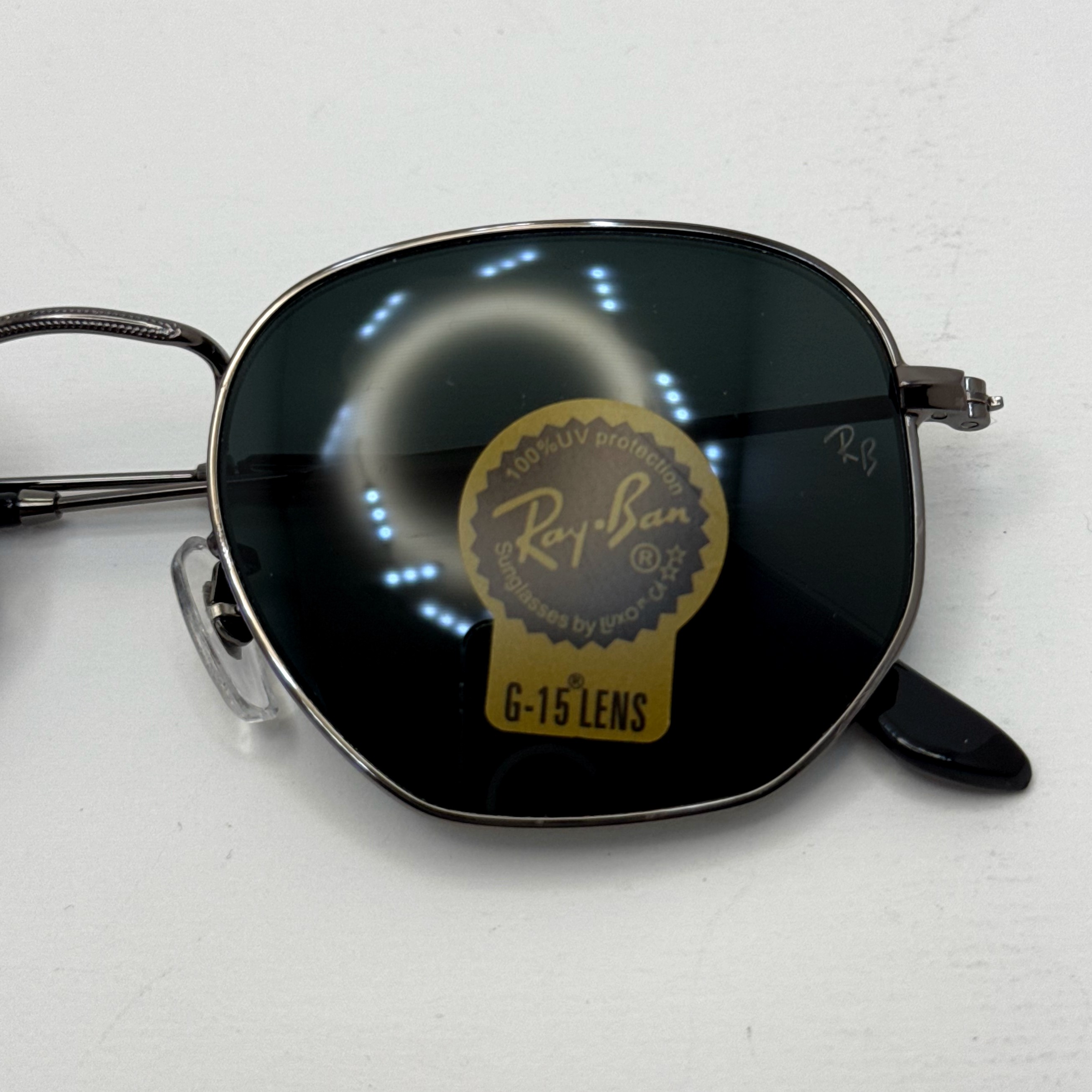 عینک ریبن هگزونال شیشه سنگ فریم نوک مدادی عدسی مشکی به همراه پک کامل ریبن کد Rayban RB 3548 (ارسال رایگان)