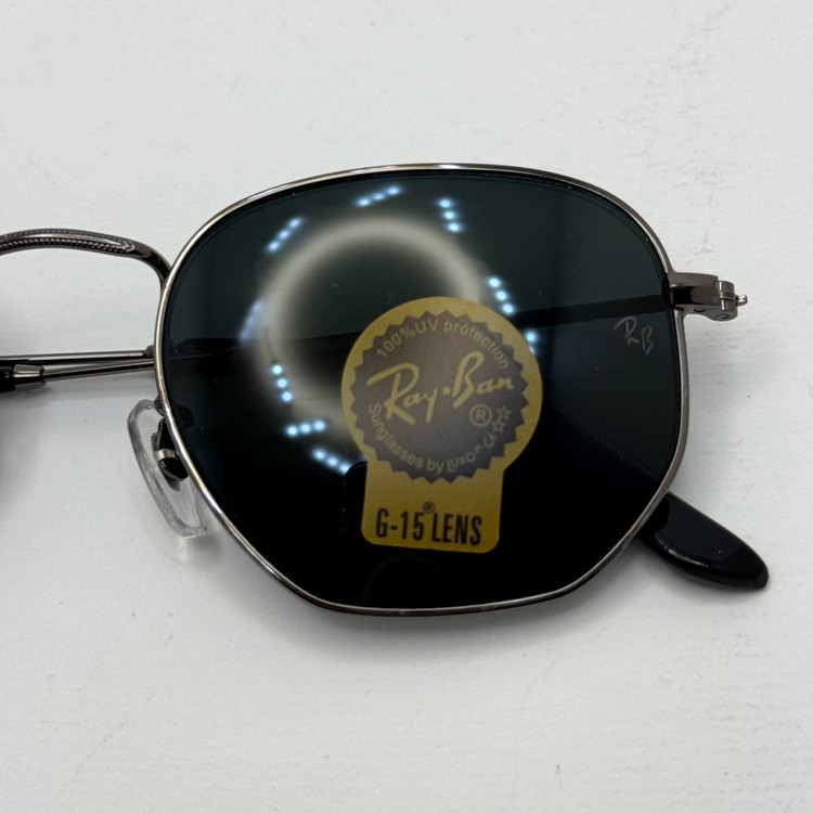 عینک ریبن هگزونال شیشه سنگ فریم نوک مدادی عدسی مشکی به همراه پک کامل ریبن کد Rayban RB 3548 (ارسال رایگان)
