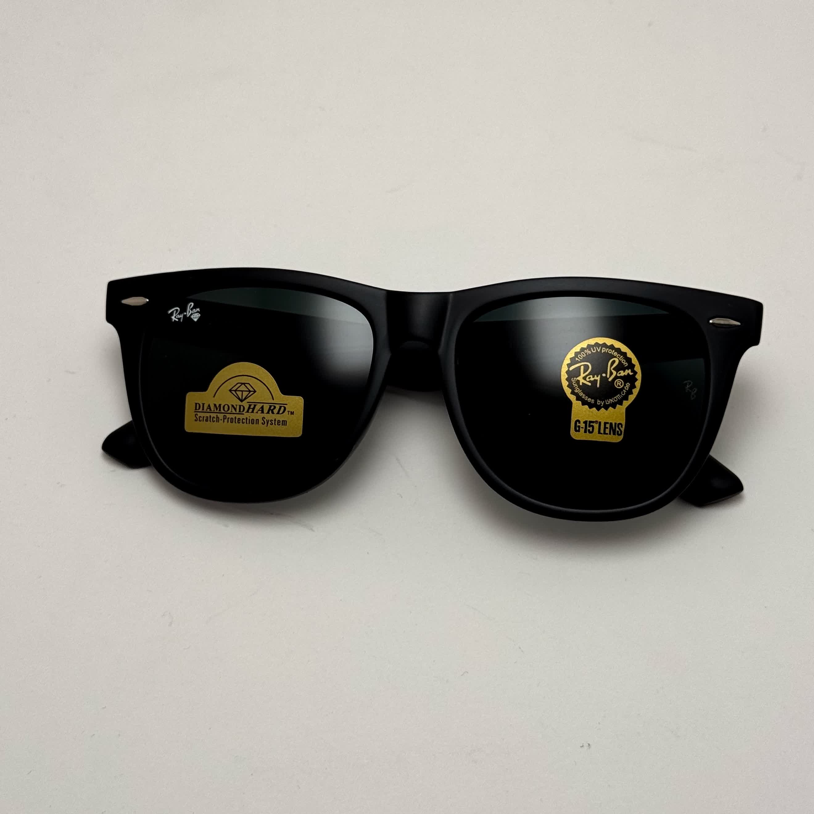 عینک آفتابی ریبن ویفرر شیشه سنگ مشکی به همراه پک کامل ریبن Rayban WAYFARER RB 2140 سایز 54 (ارسال رایگان)
