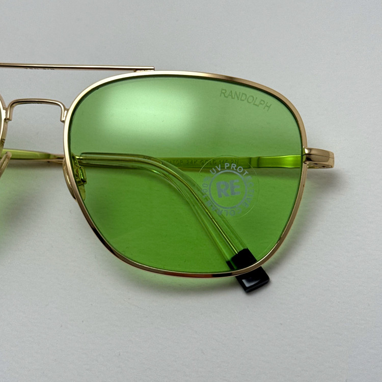 عینک شب و آفتابی خلبانی رندولف شیشه سنگ سبز فریم طلایی فول پک اصلی RANDOLPH AVIATOR RE 58 24K GOLD (ارسال رایگان)