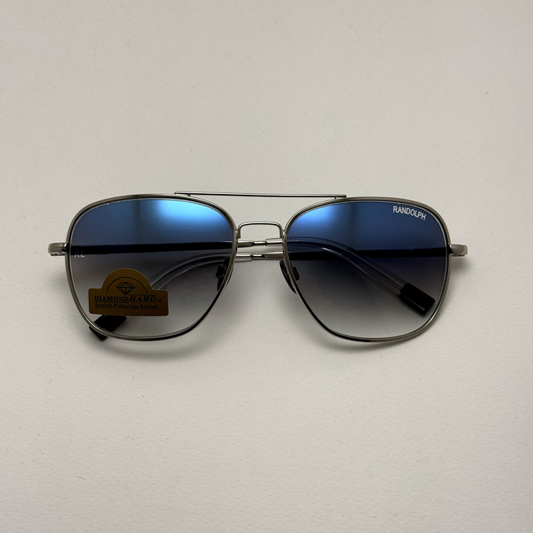 عینک آفتابی خلبانی رندولف شیشه سنگ آنتی رفلکس آبی هایلایت نقره ای فول پک RANDOLPH AVIATOR RE 58 24K WHITE GOLD (ارسال