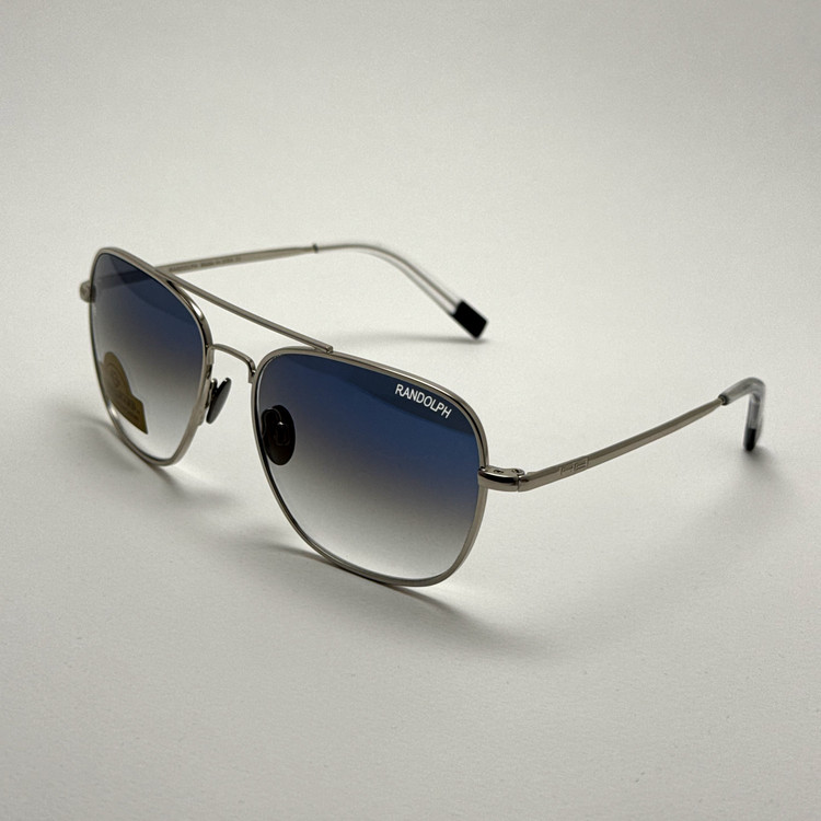 عینک آفتابی خلبانی رندولف شیشه سنگ آنتی رفلکس آبی هایلایت نقره ای فول پک RANDOLPH AVIATOR RE 58 24K WHITE GOLD (ارسال